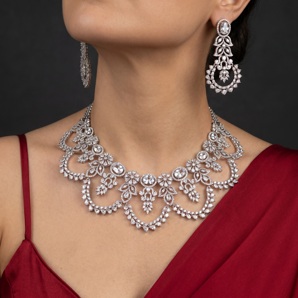 Mrinal regal diamond cascade set – luminous Indian bridal heirloom by Ozel