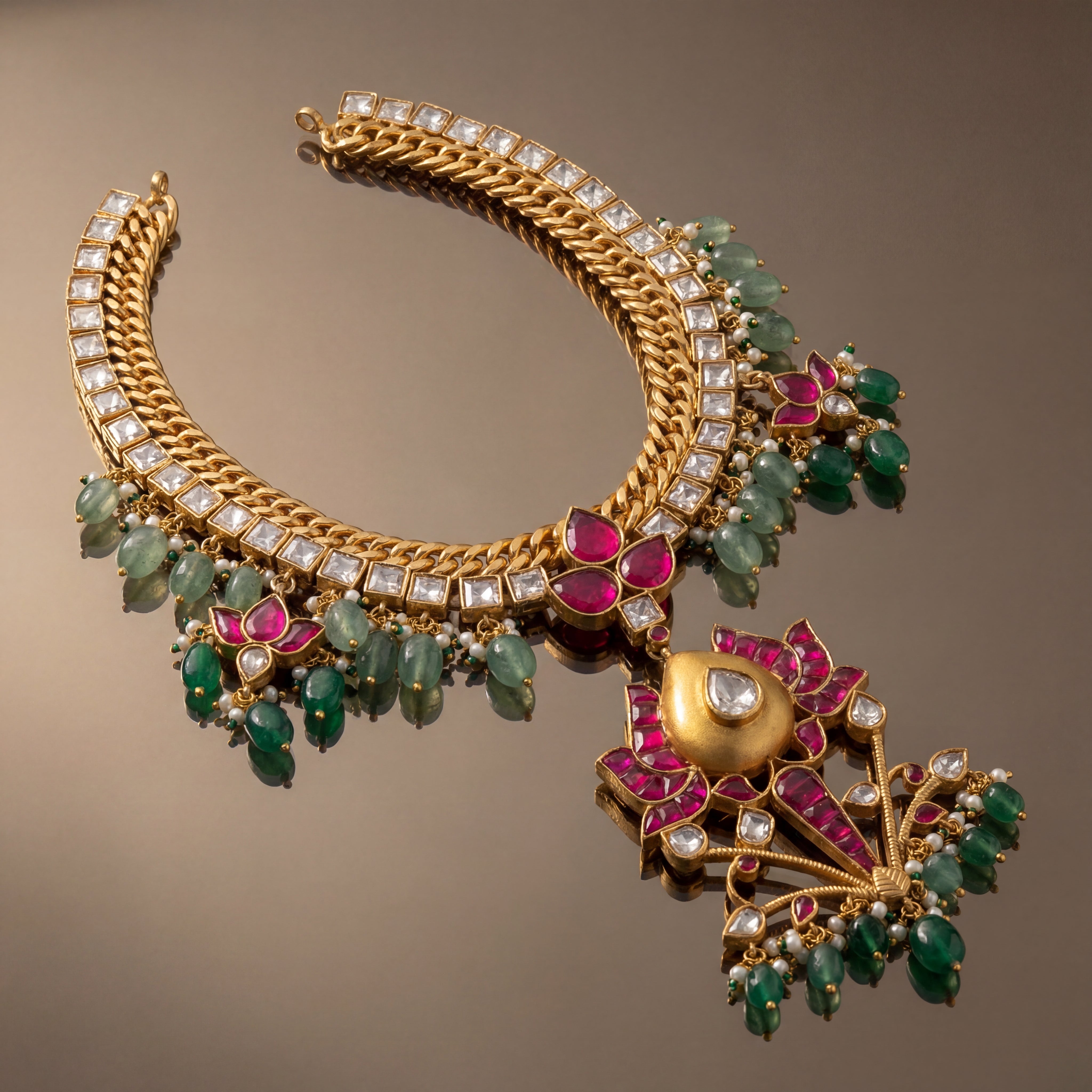 Emerald Lotus Kundan Statement Necklace