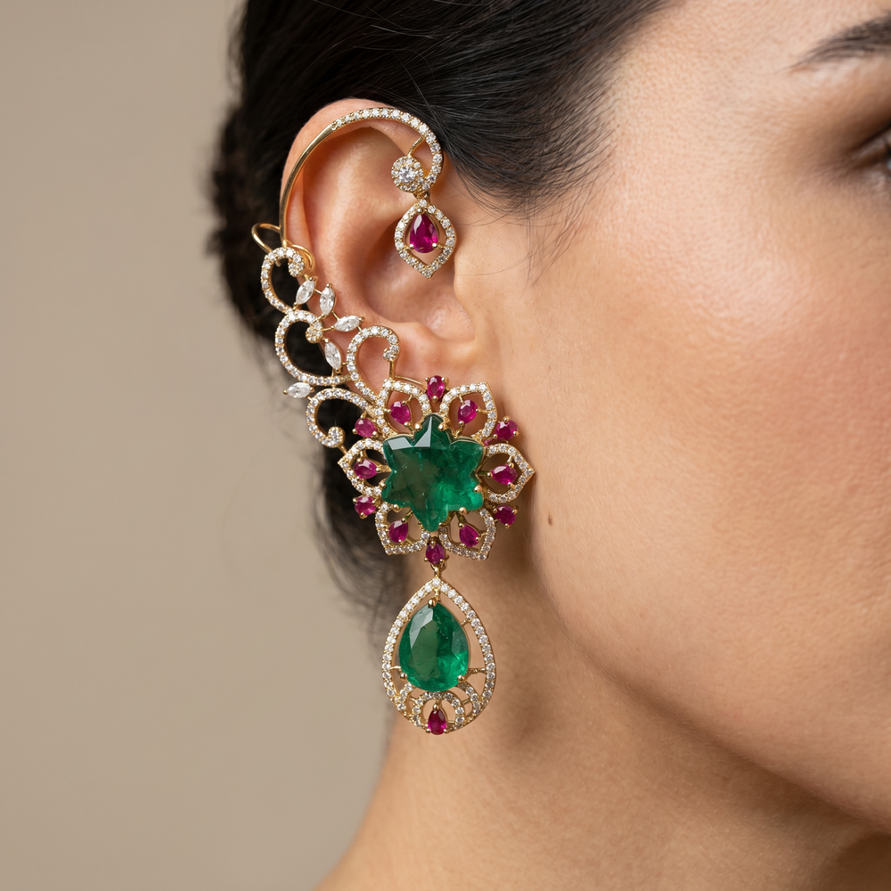 Nakshatra Emerald Ruby Multicolor Ear Cuff