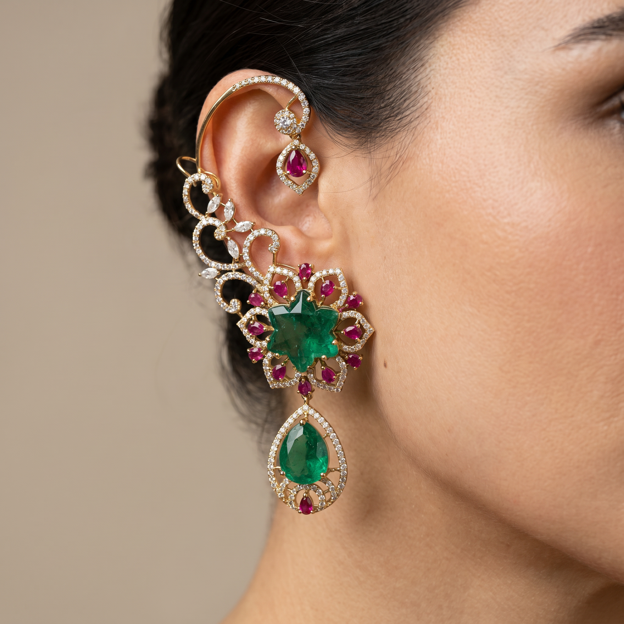 Nakshatra Emerald Ruby Multicolor Ear Cuff