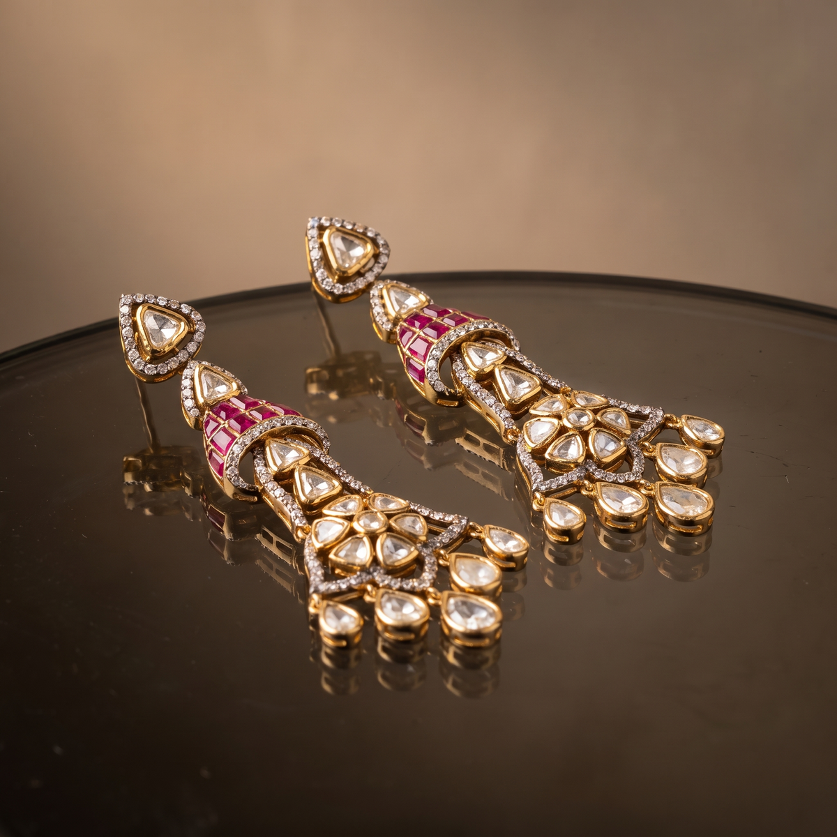 Naomi Ruby Kundan Cascade Earrings