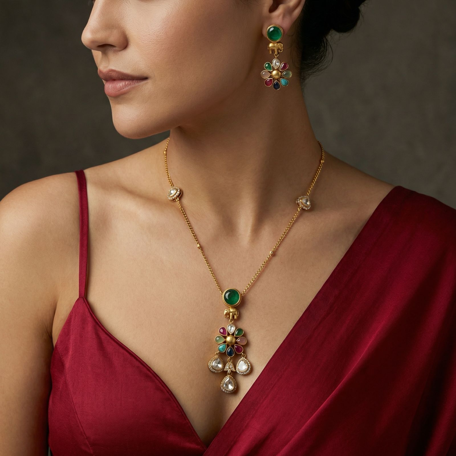 Navrang Elephant Charm Pendant Set
