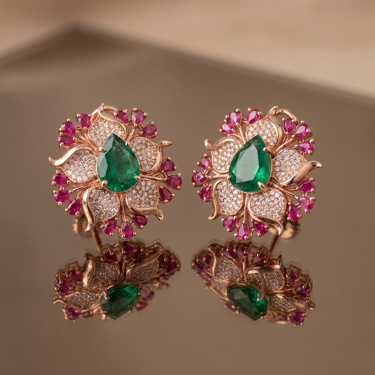 Neyra Green and Pink Bloom Earrings