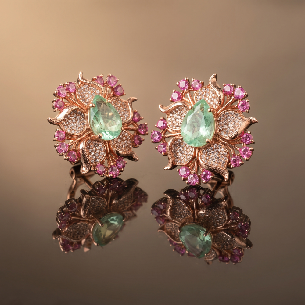 Neyra Green and Pink Bloom Earrings