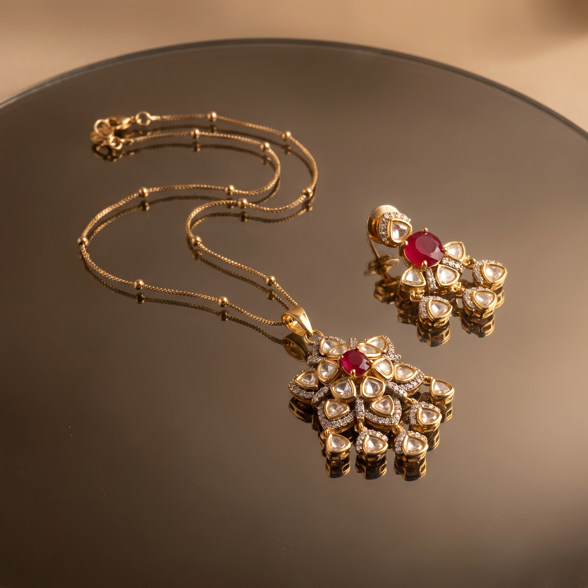 Nirvana Ruby Polki Pendant Set