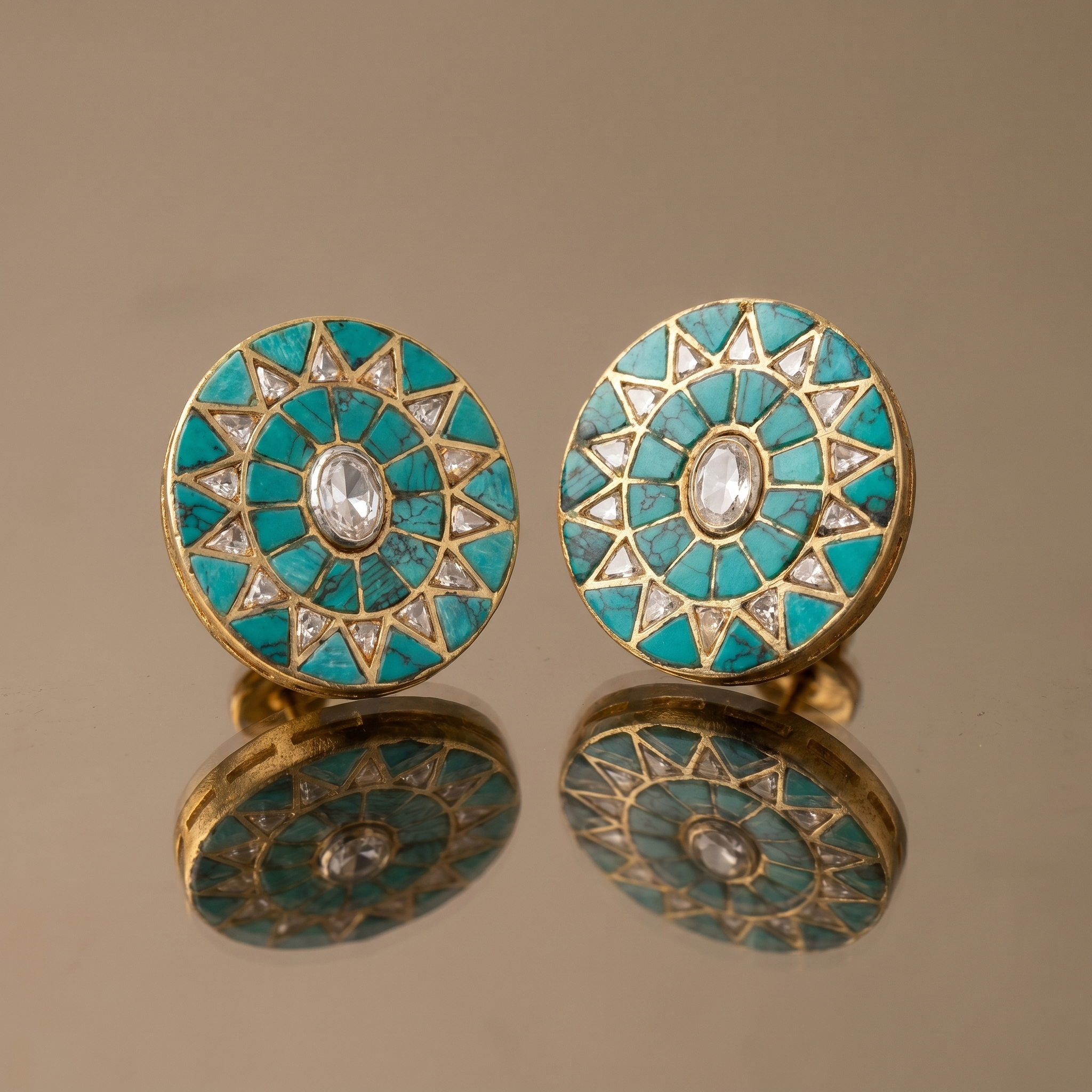 Ojasvi turquoise halo stud earrings – refined Indian heirloom by Ozel
