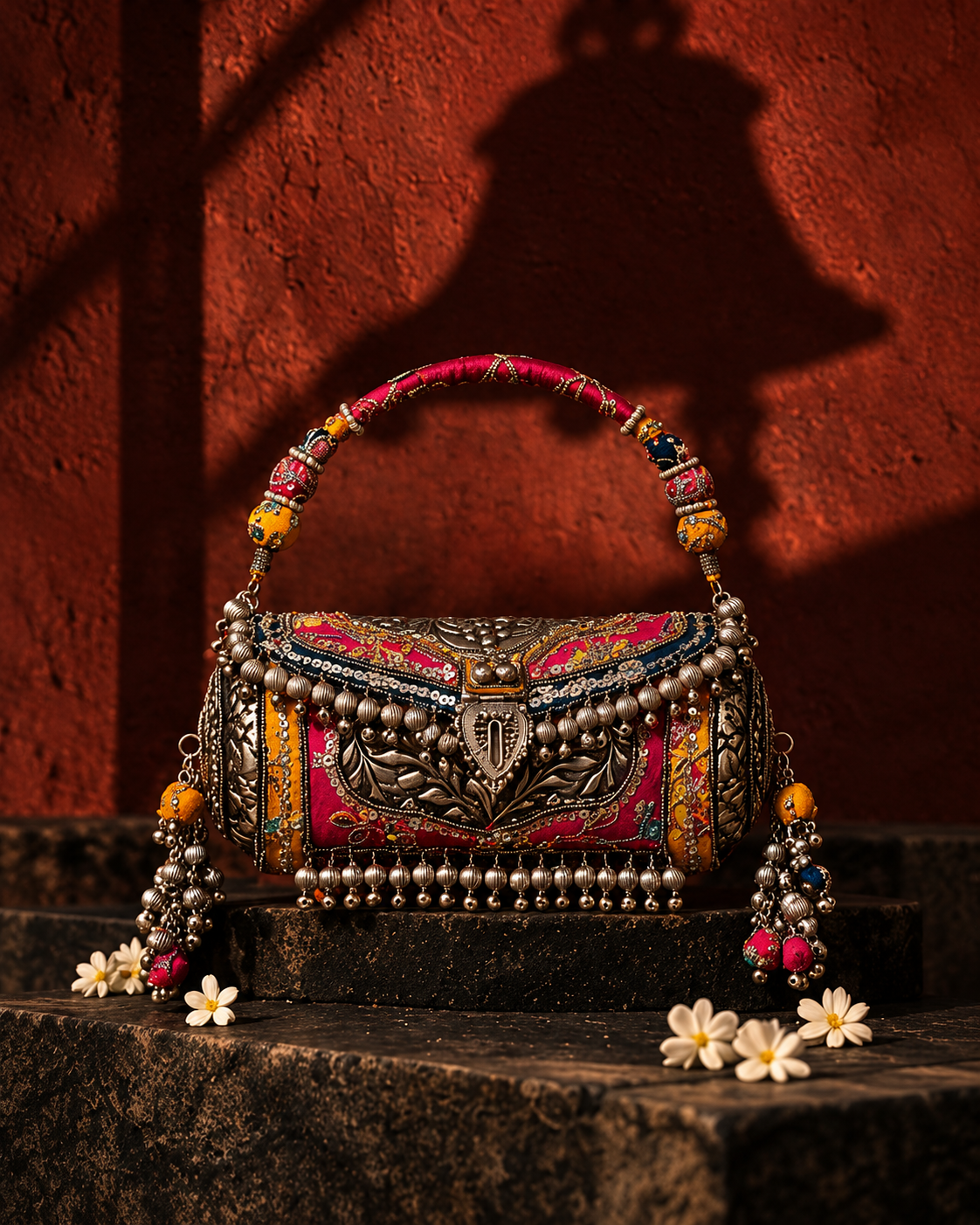 Chandraghanta Boho Bells Metal Clutch Bag