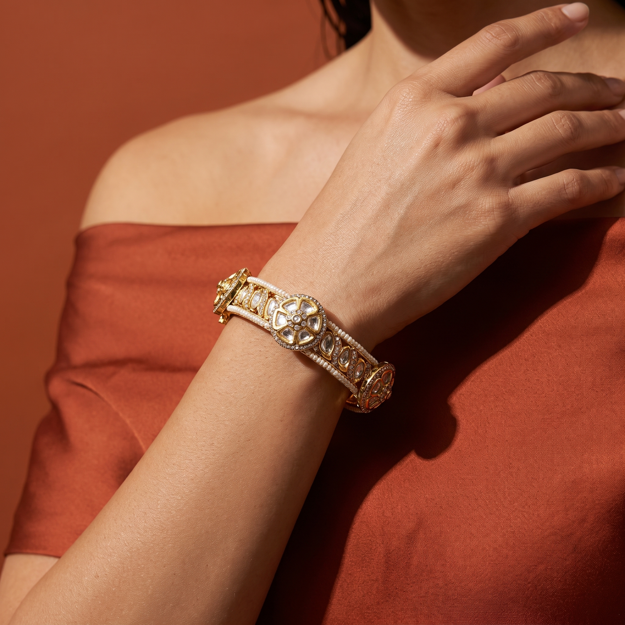 Padma Pearl Kundan Bracelet.