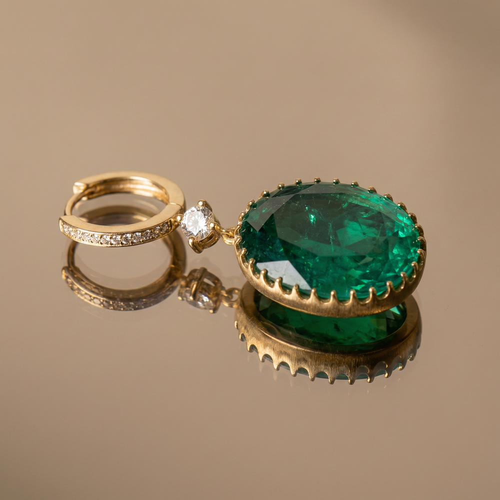 Pranika emerald drop earrings – detail view by Ozel