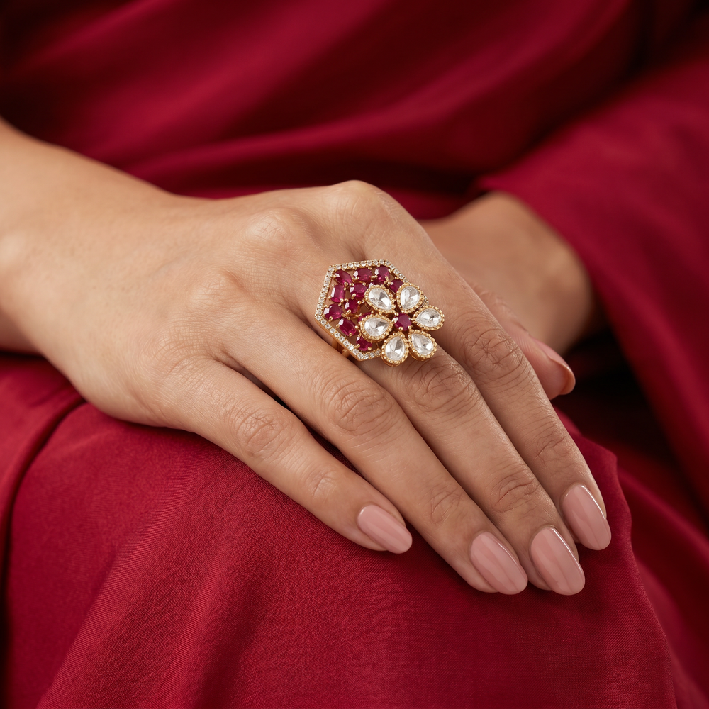 Pranvitha Ruby Blossom Ring