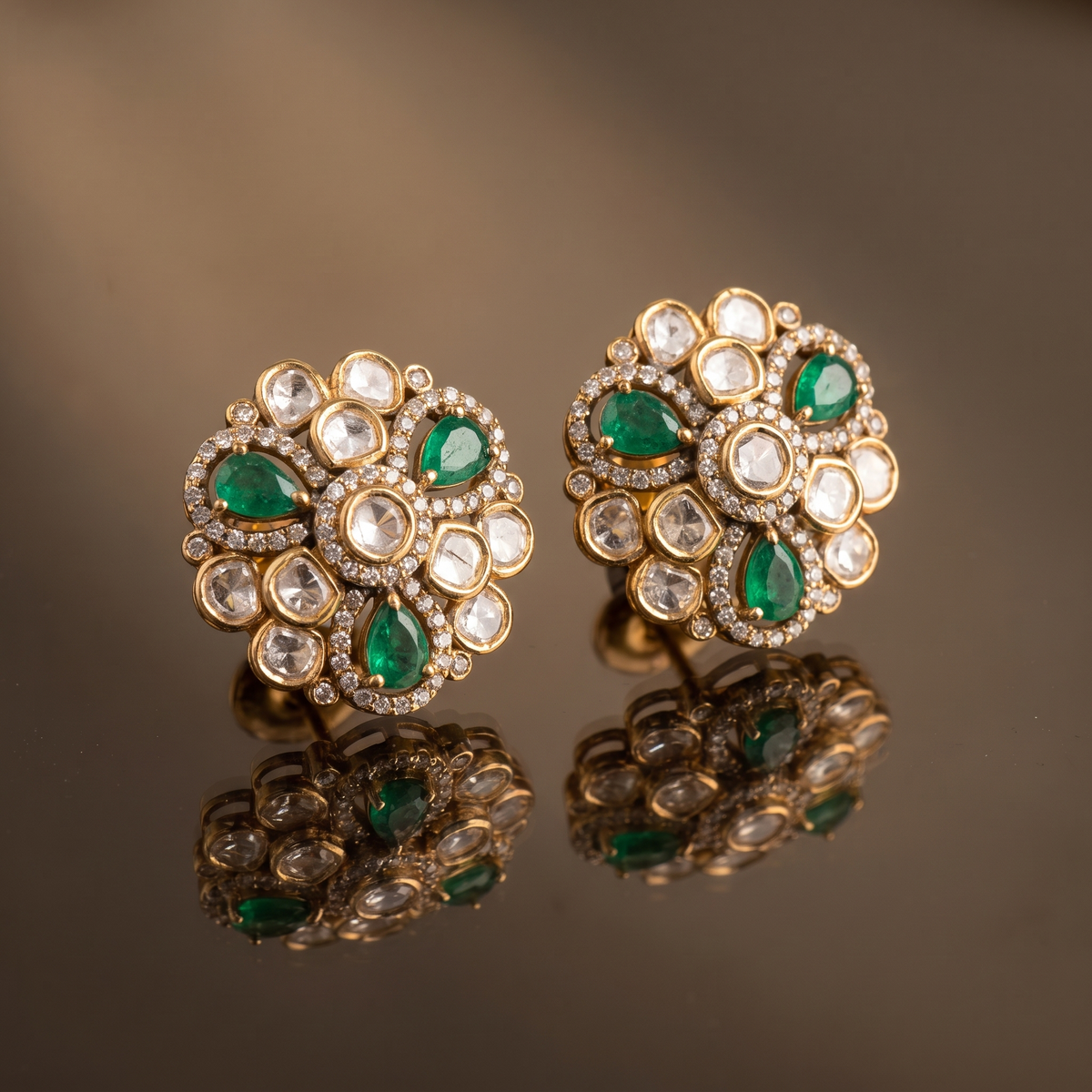 Pravika Kundan Floral Stud Earrings