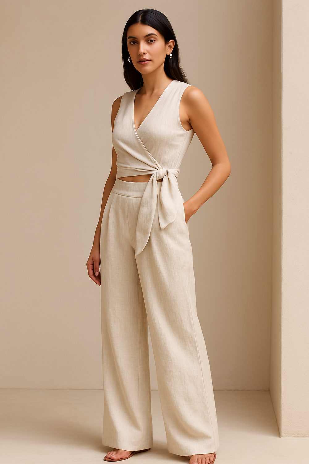 Riviera tie-front linen co-ord set – resort tailoring by Villa 321 at Ozel