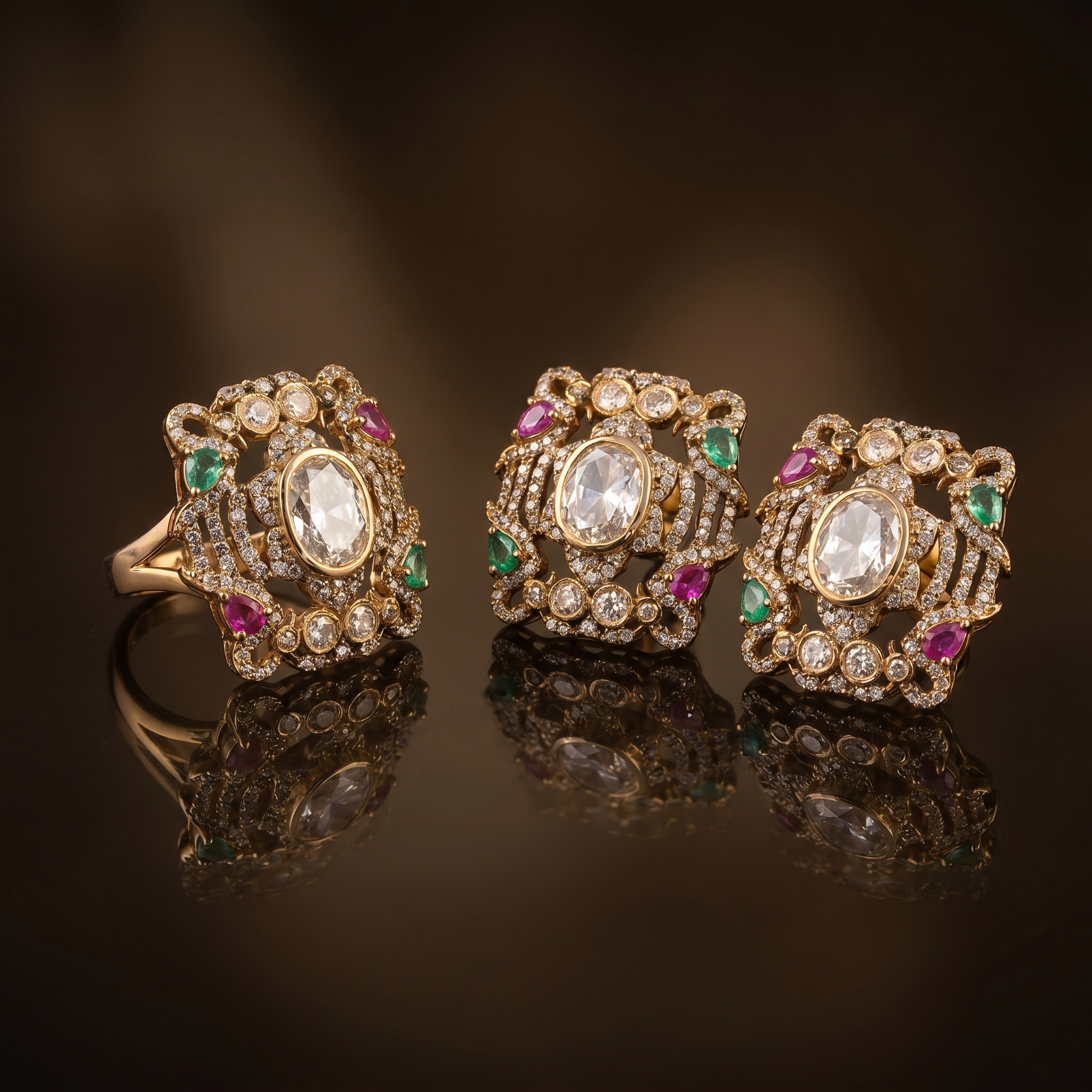 Rajeshwari Pink and Green Earrings and Ring Set