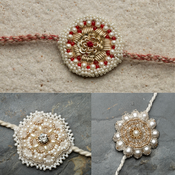 Set of 3 Embroidered Pearl Rakhis