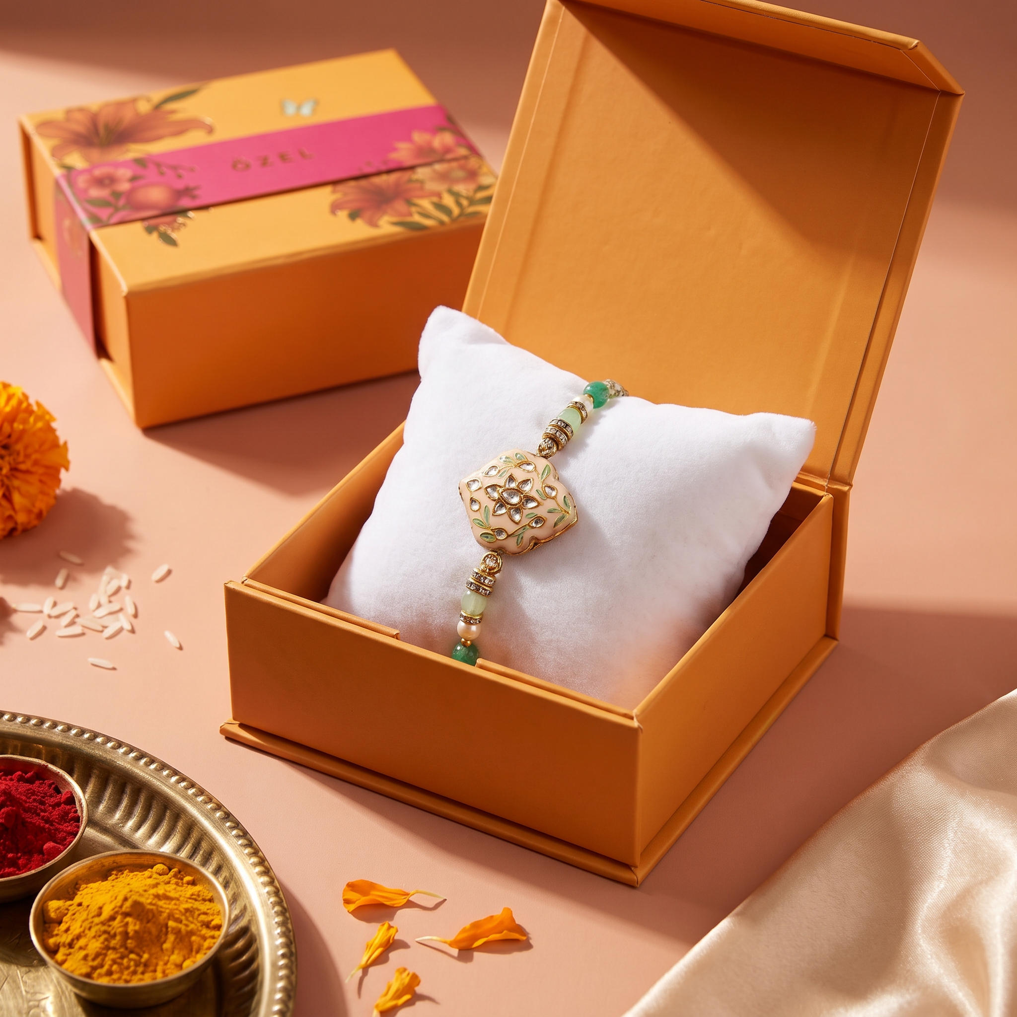 Regal Kundan Emerald Rakhi