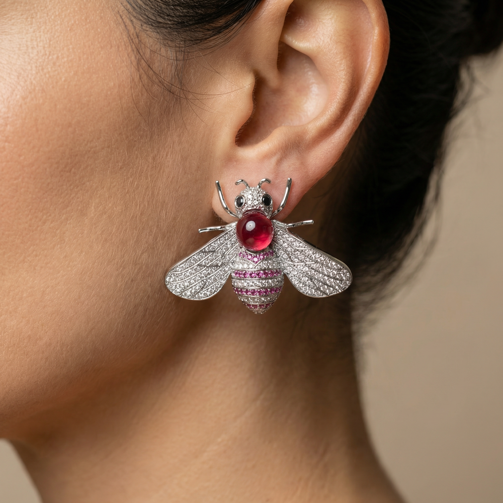 Ridhika crimson bee earrings – charming Indian heirloom by Ozel