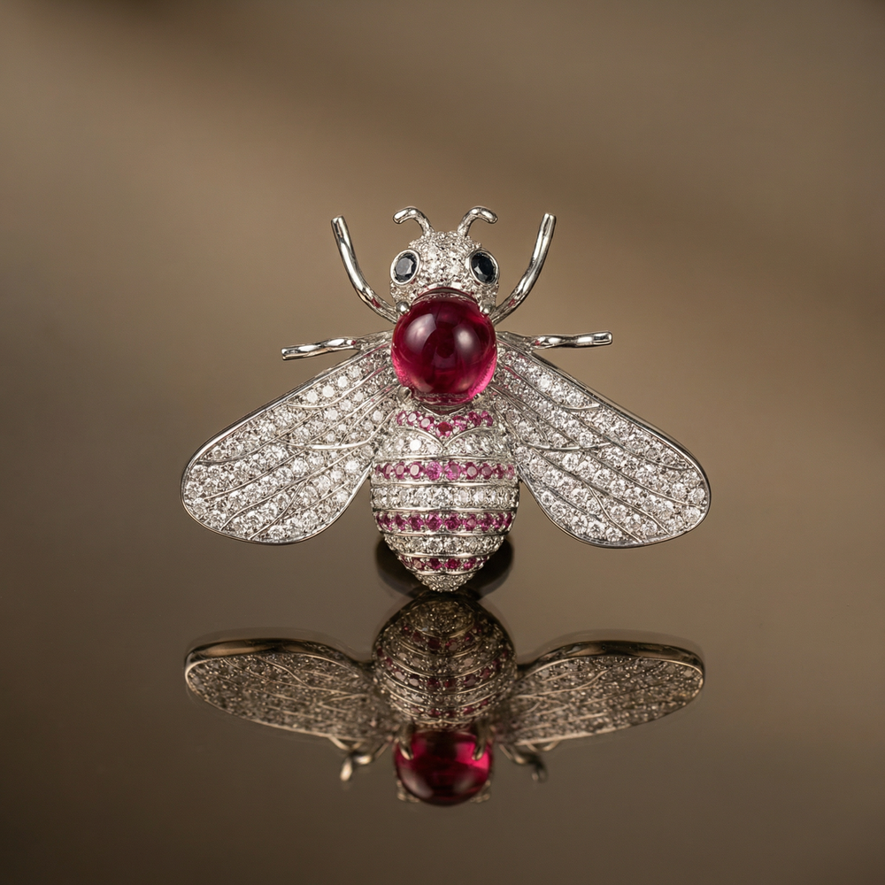 Ridhika crimson bee earrings – detail view by Ozel