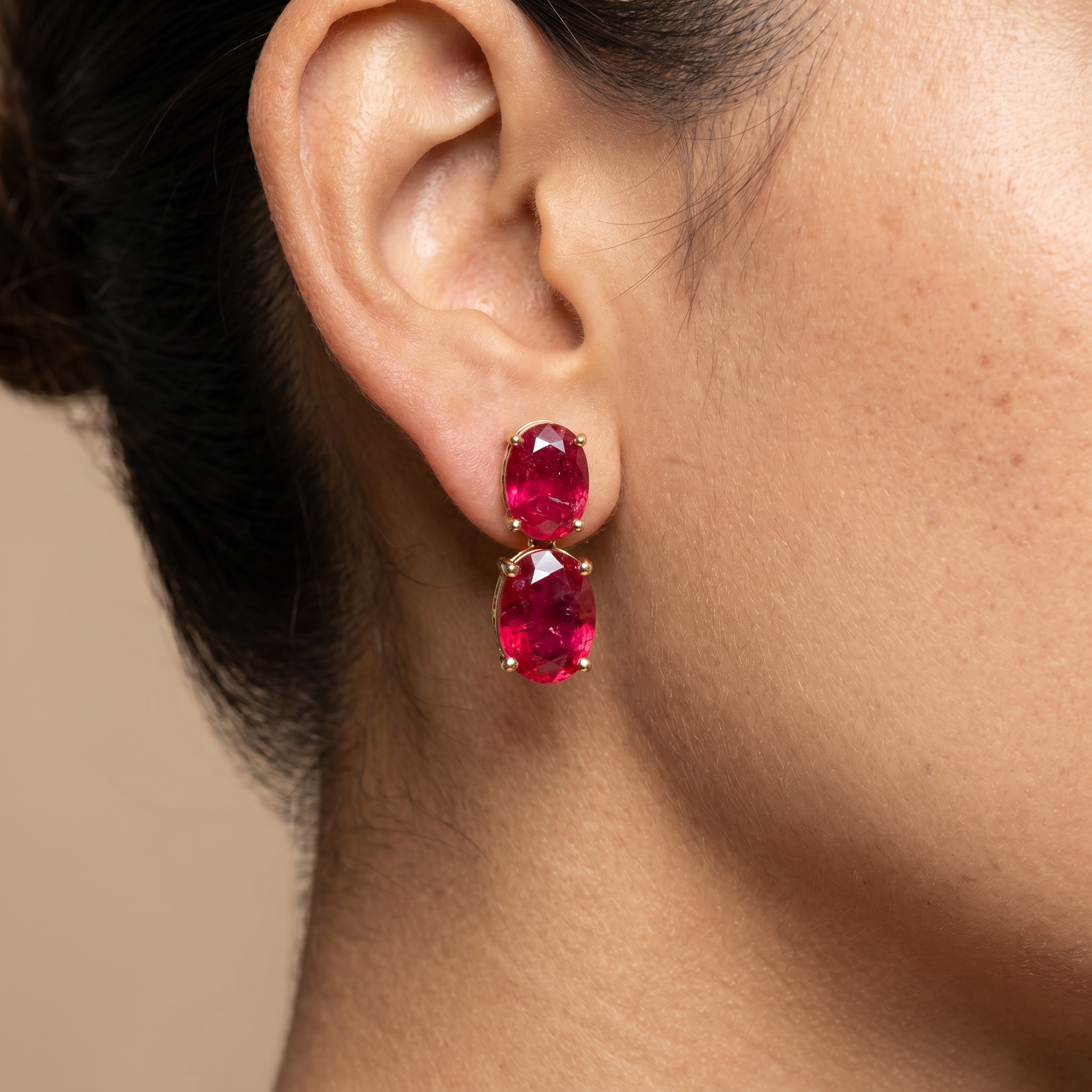 Ridhyara crimson glow drop earrings with ruby stone accents