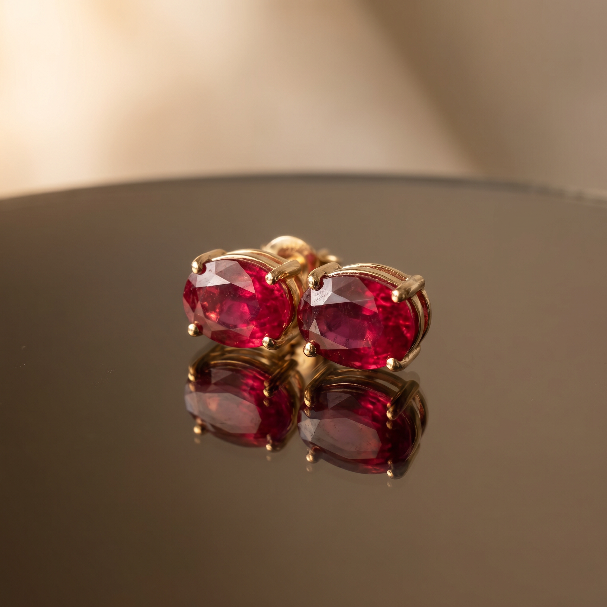 Ridhyara crimson glow drop earrings – detail view by Ozel
