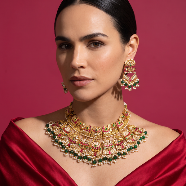 Rivya Peacock Kundan Necklace Set