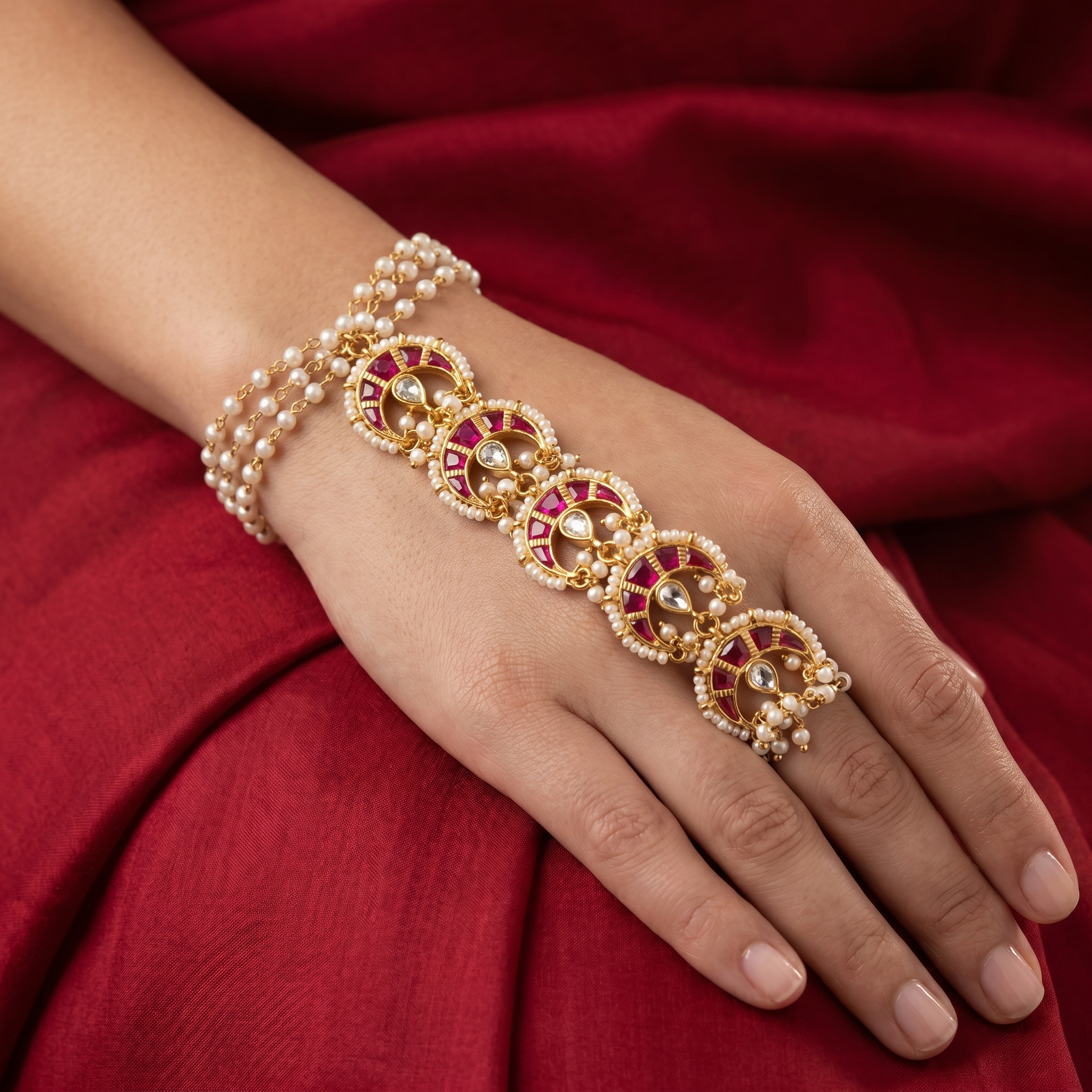 Ruhvika Crimson Pearl Bracelet