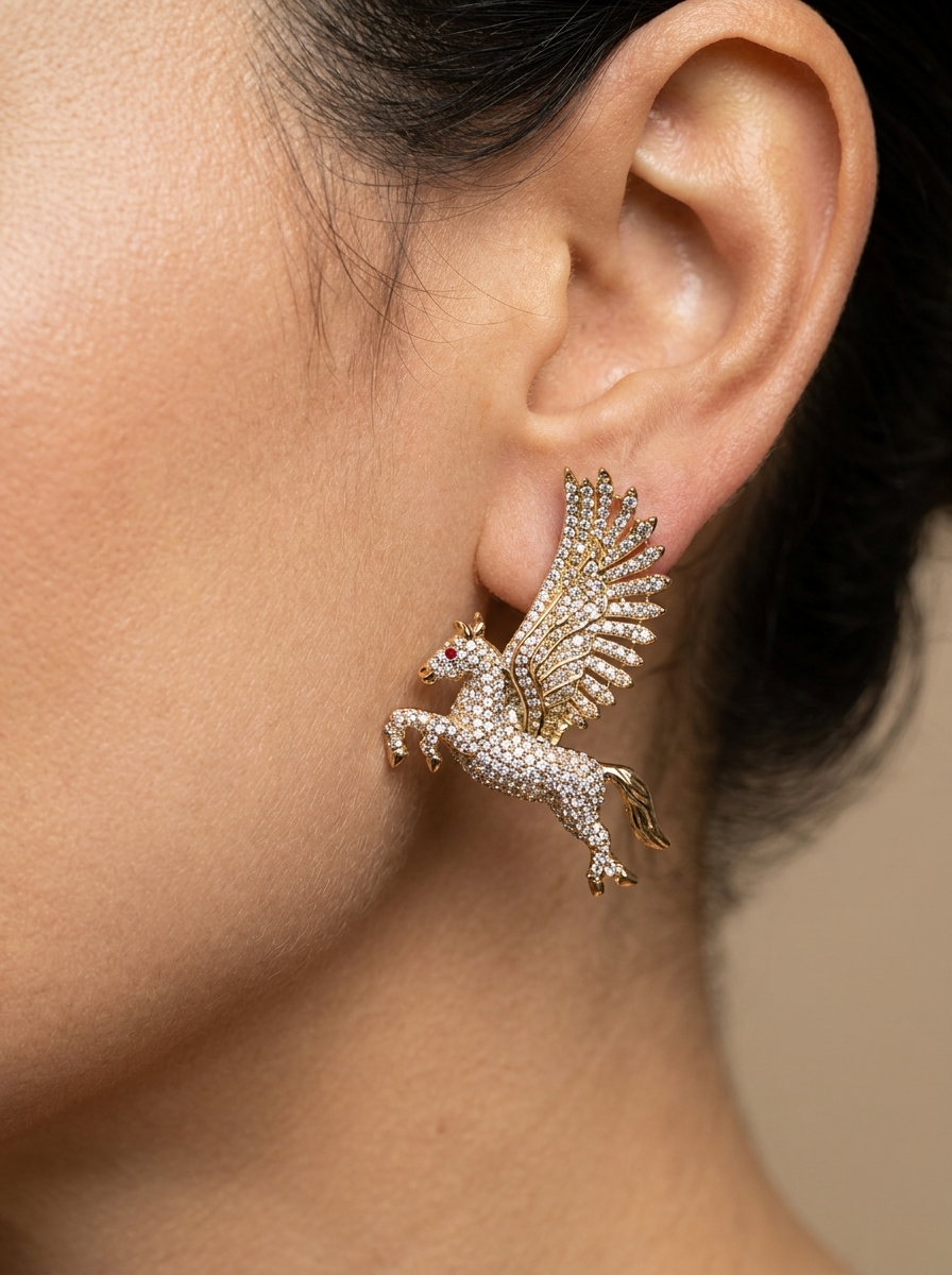 Rujuta celestial Pegasus earrings – poetic Indian heirloom by Ozel