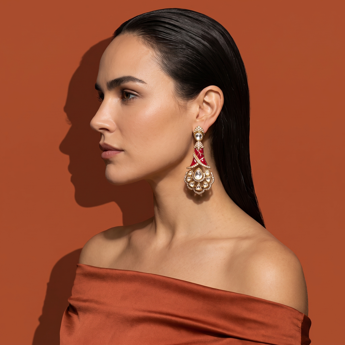 Ruvika Ruby Kundan Statement Earrings