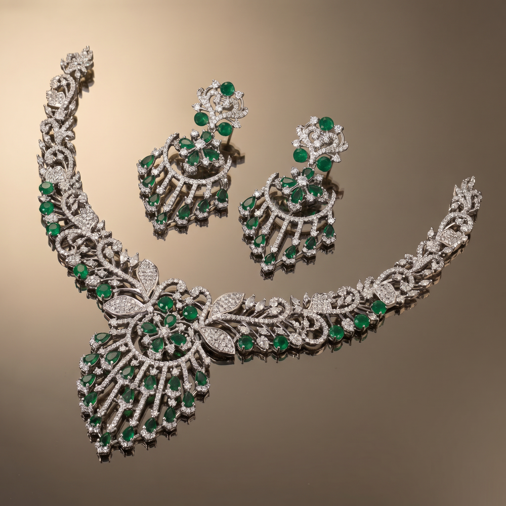 Samyukta emerald royale necklace set – styled detail by Ozel