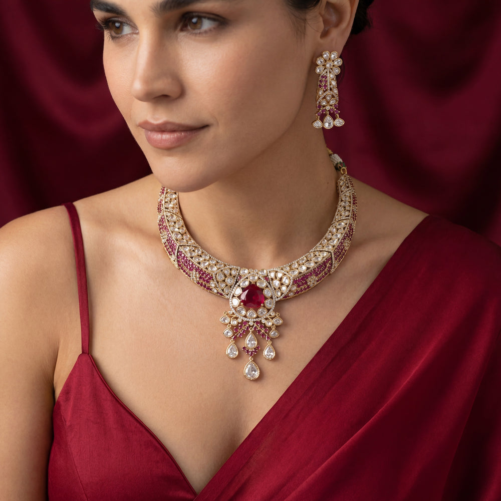 Shanaya Ruby Necklace Set – handcrafted ruby necklace by Ozel