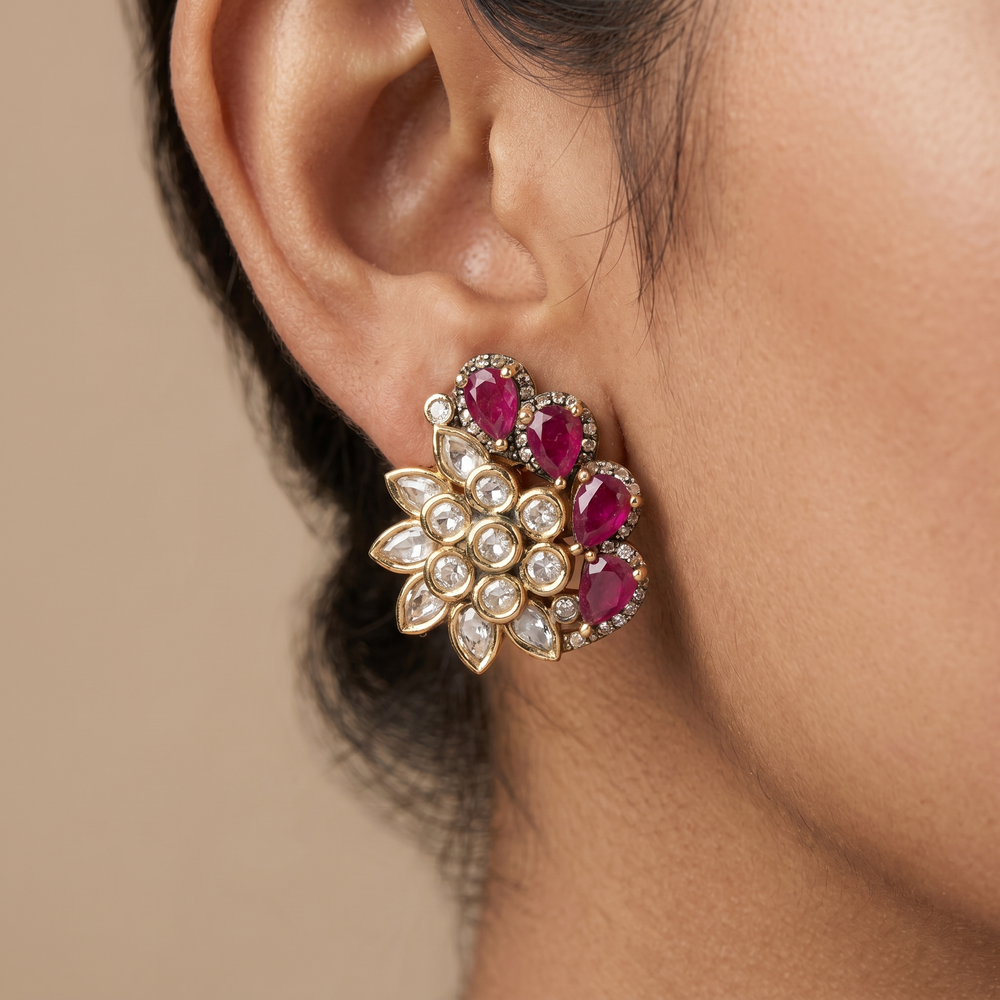 Sophia blush petal stud earrings with crystal accents