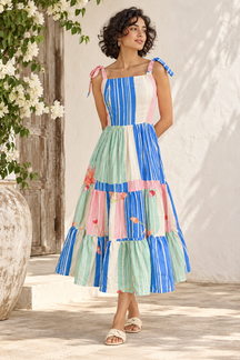 Pastel Bloom Tiered Midi Dress