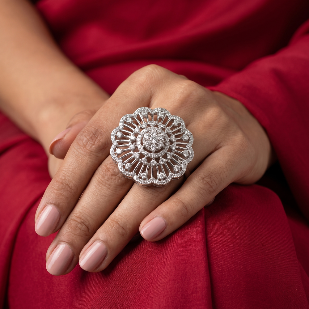 Tavisha radiant halo ring – luminous Indian heirloom by Ozel
