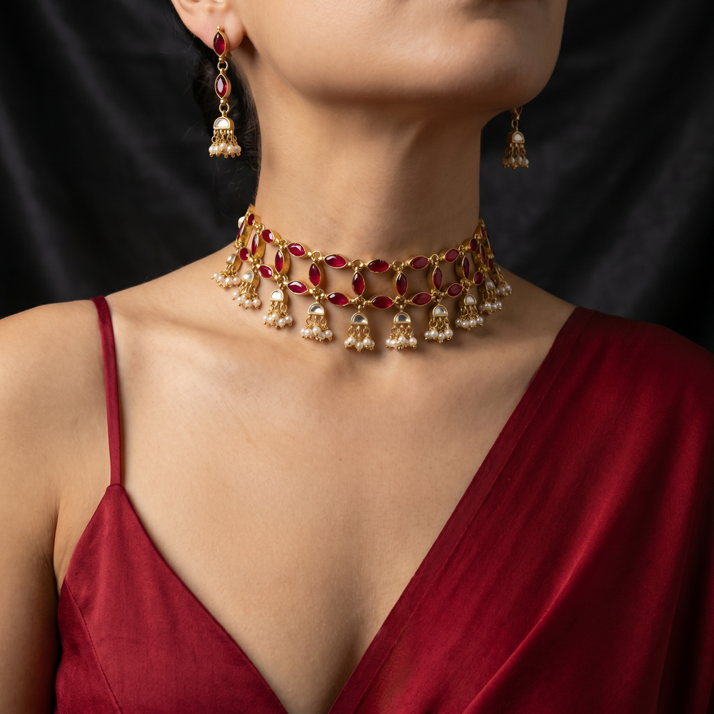 Tirtha ruby link choker set – regal Indian heirloom by Ozel