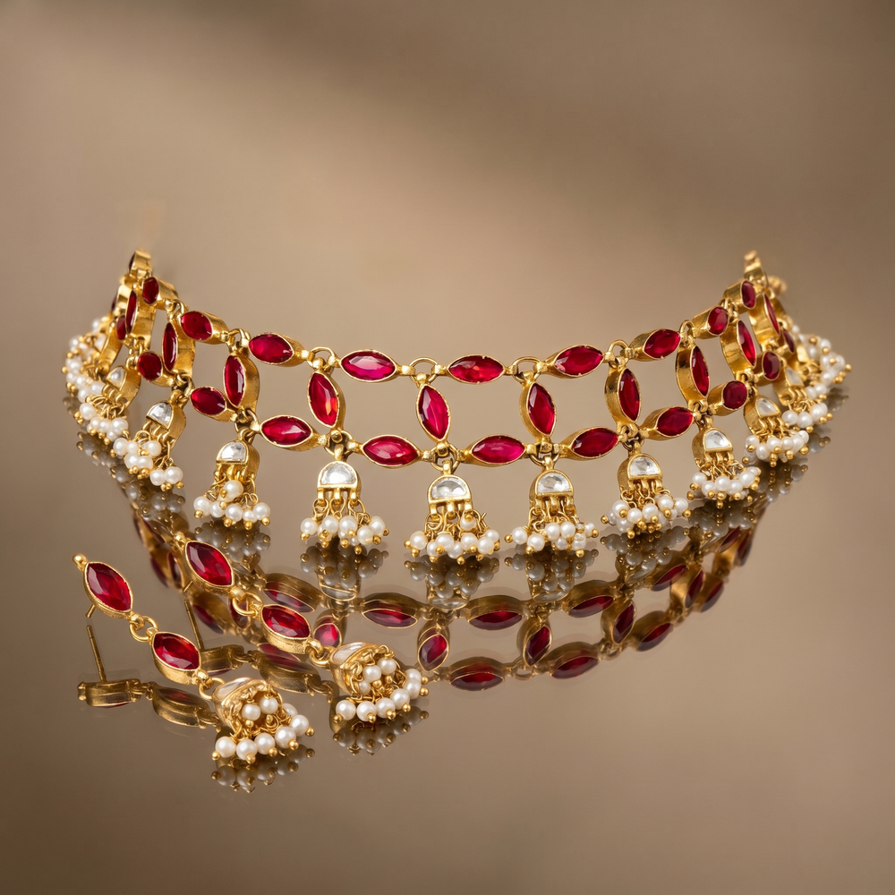 Tirtha ruby link choker set – detail view by Ozel