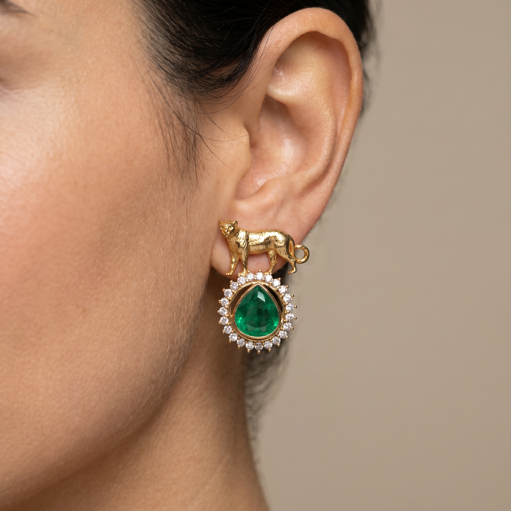 Tvesha wild emerald drop earrings with cascading stone accents