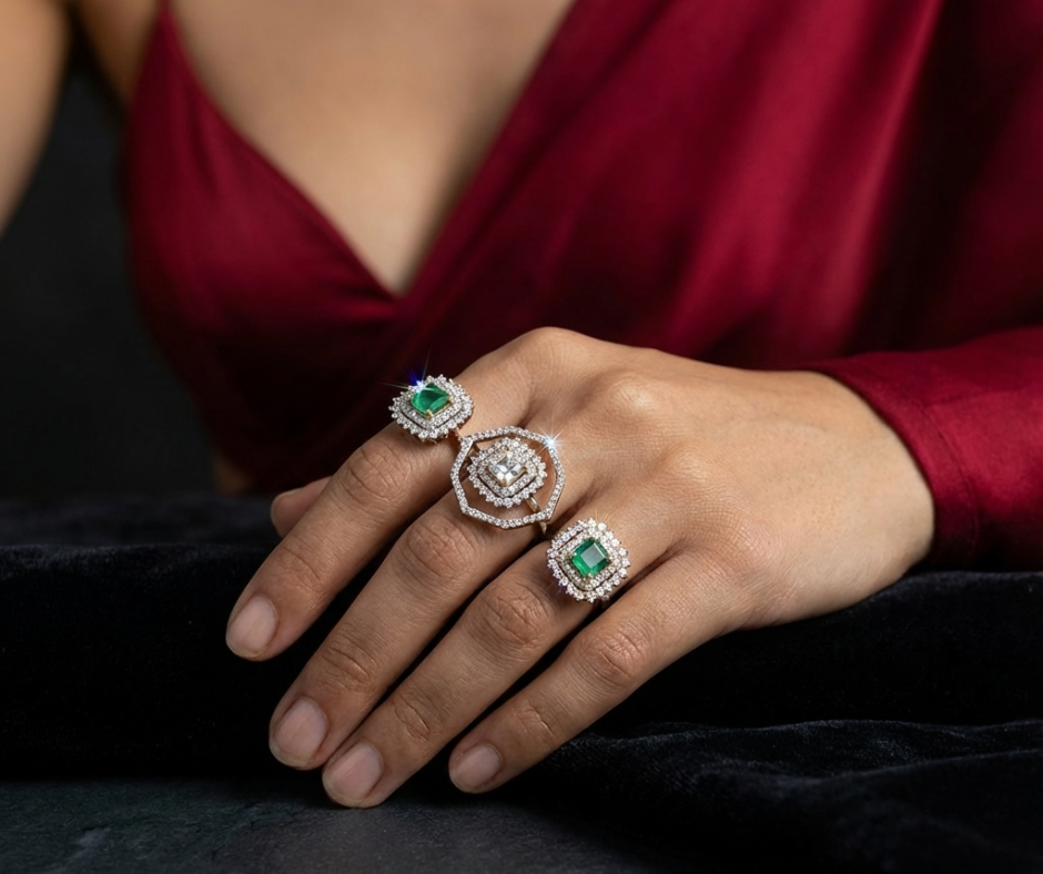 Halo Statement Ring Trio