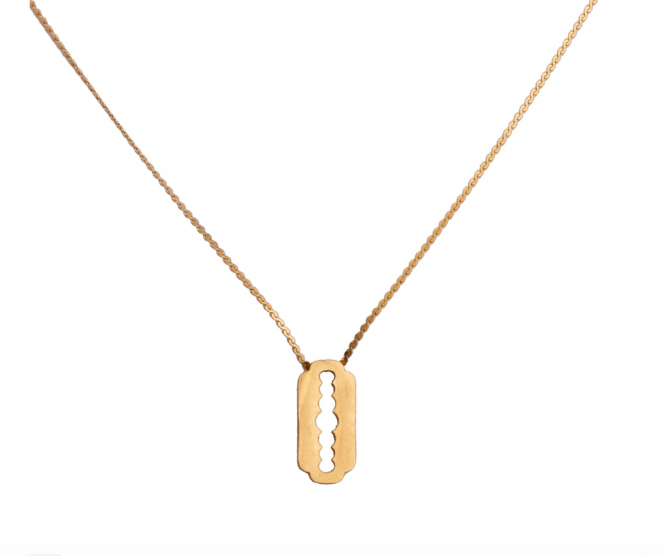 Razor bar pendant necklace – worn on neck by Ozel