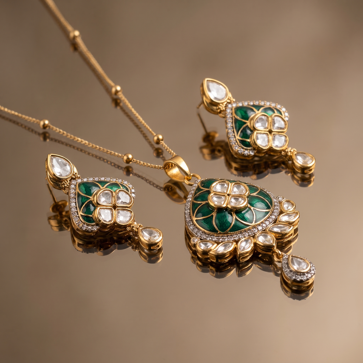 Urja Green Kundan Pendant Set