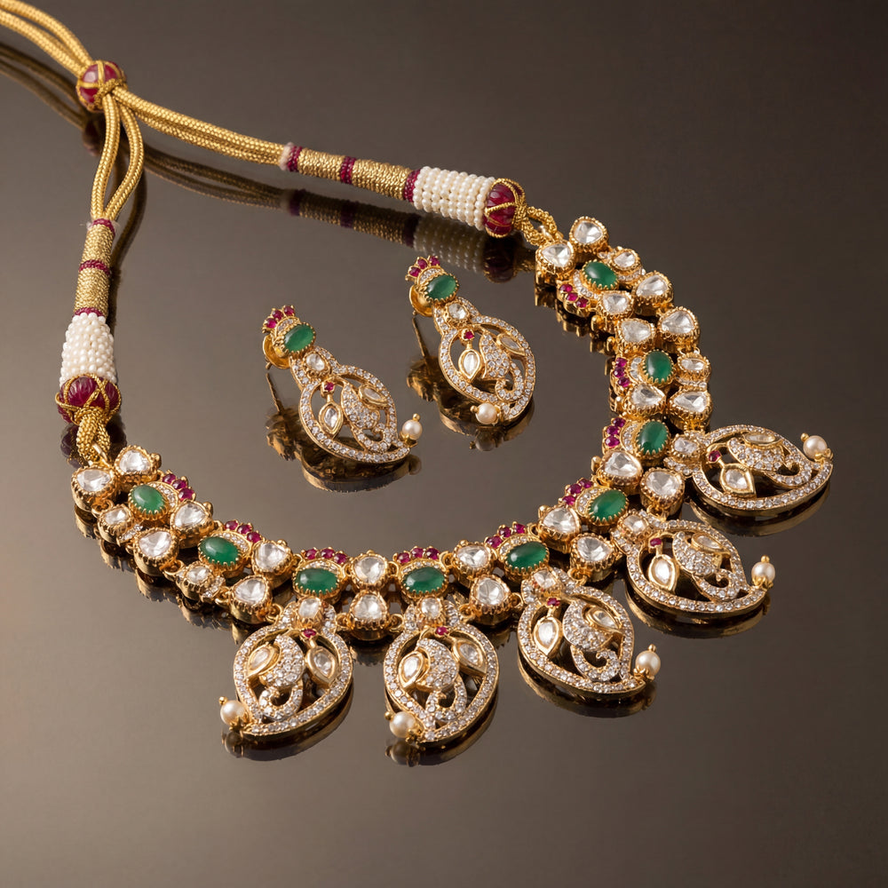 Vanshika Emerald Kundan Haar Set – artisan Indian bridal jewelry by Ozel