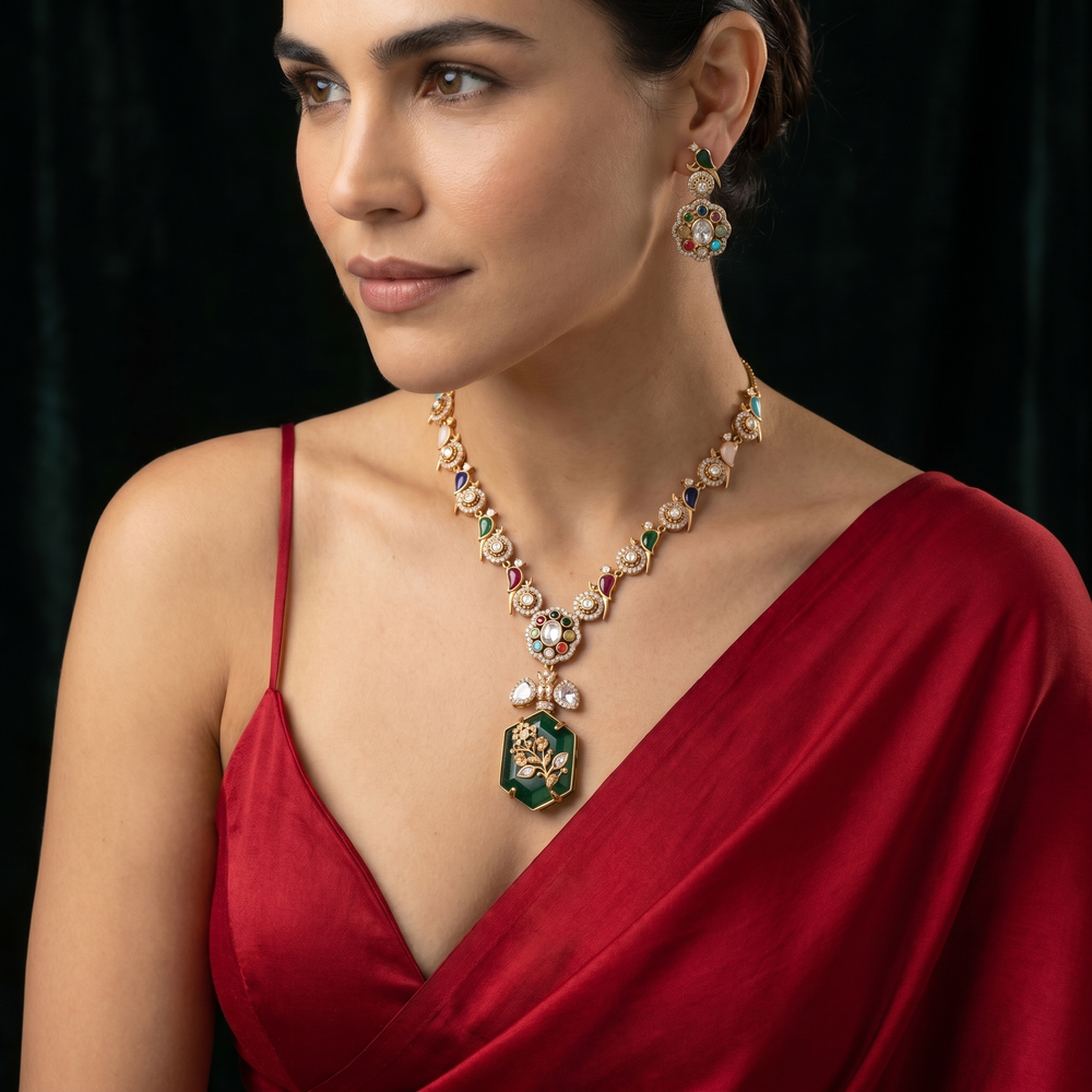 Vashishta aviary necklace set – styled detail by Ozel