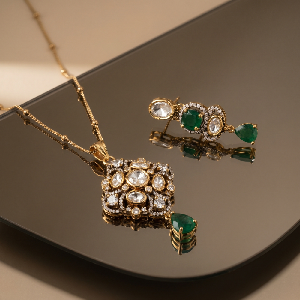 Verisha emerald grace necklace set – detail view by Ozel