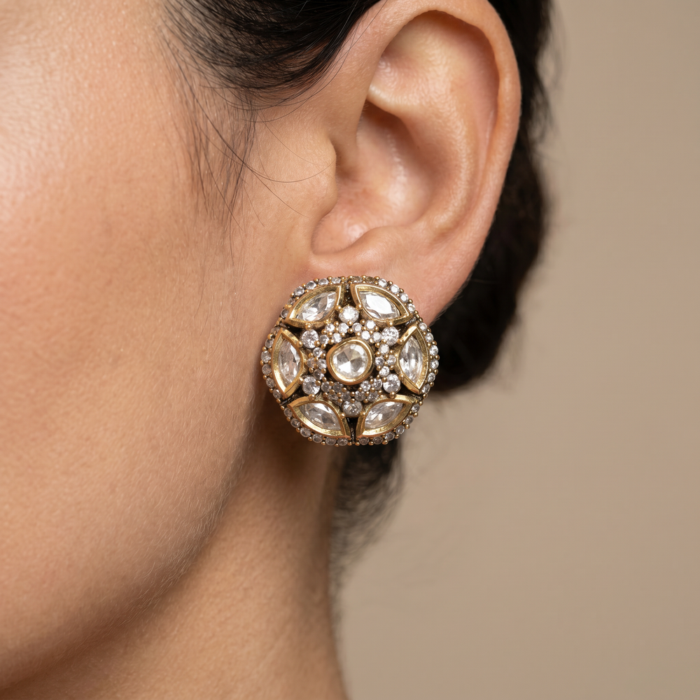 Vidisha celestial polki stud earrings in antique gold