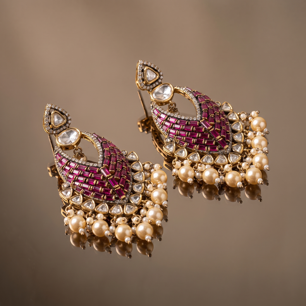 Vrishti Kundan Pearl Chandbali Earrings