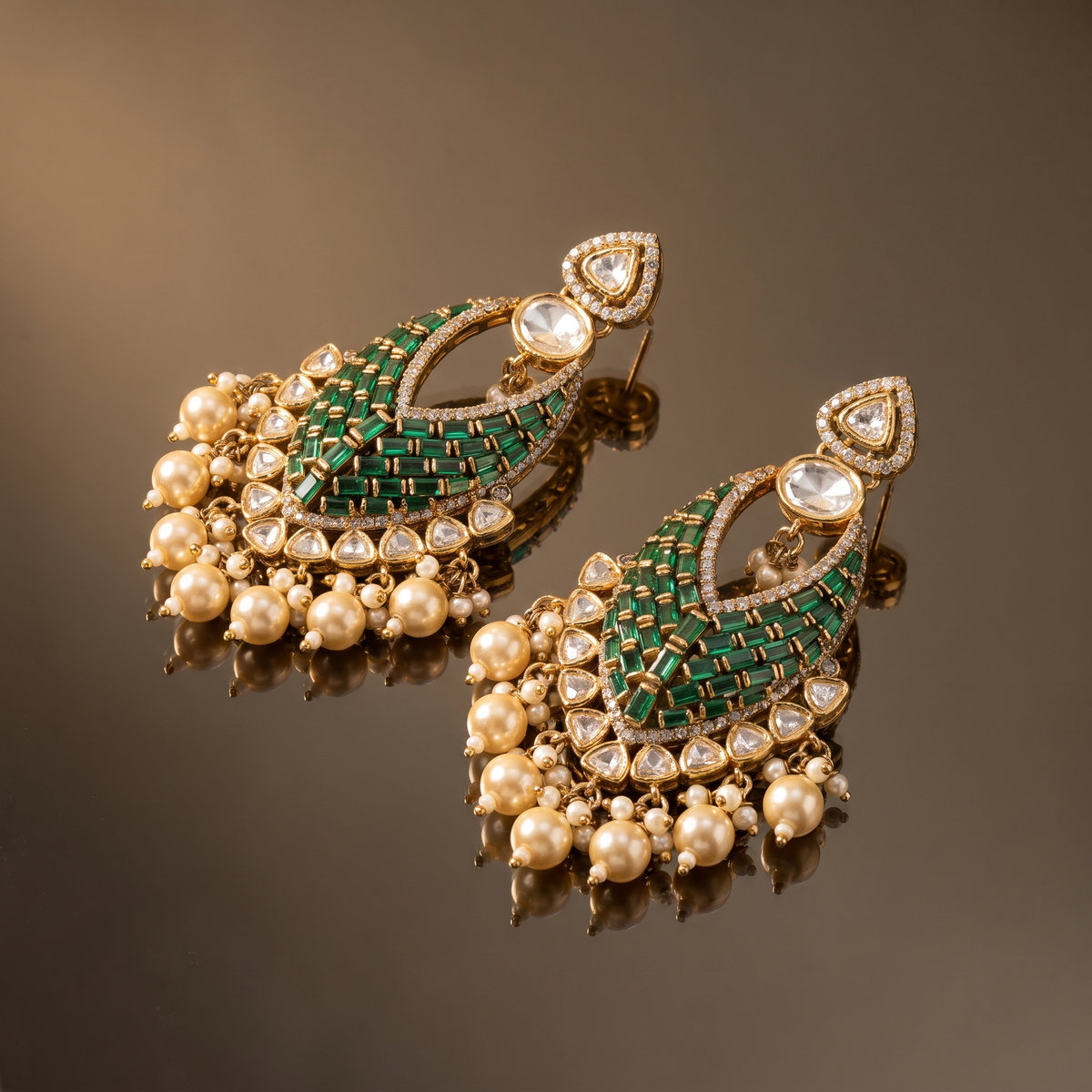 Vrishti Kundan Pearl Chandbali Earrings