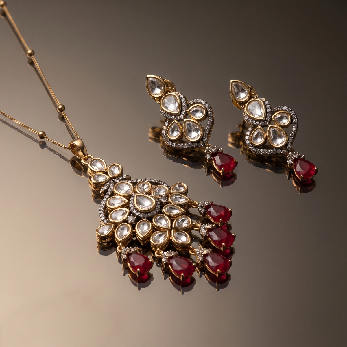 Vriti Ruby Polki Pendant Set