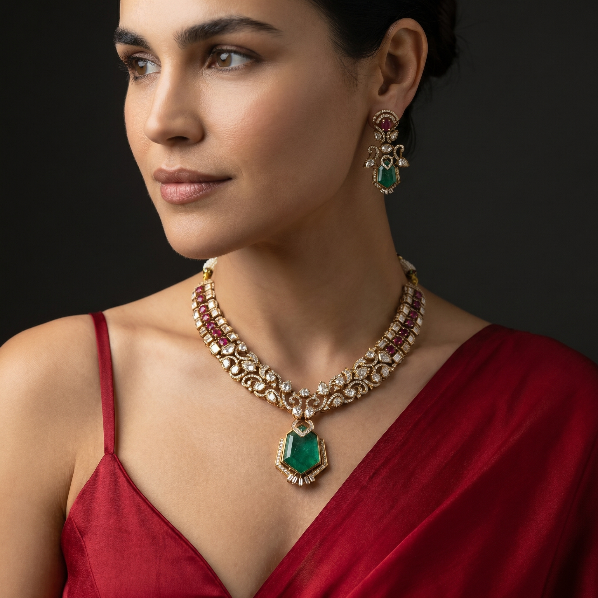Vritika Emerald Regal Necklace Set