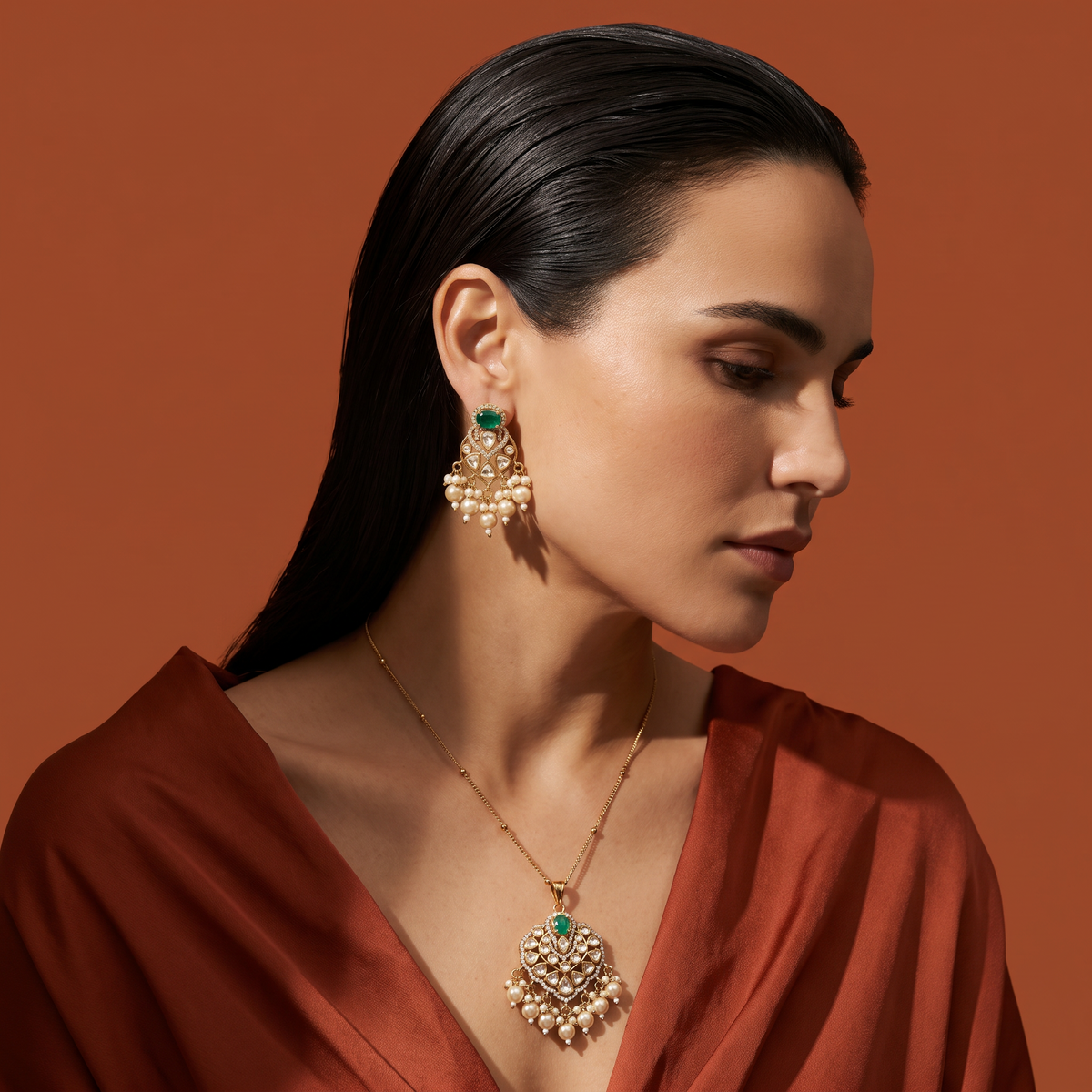 Yuvira Ruby Pearl Pendant Set