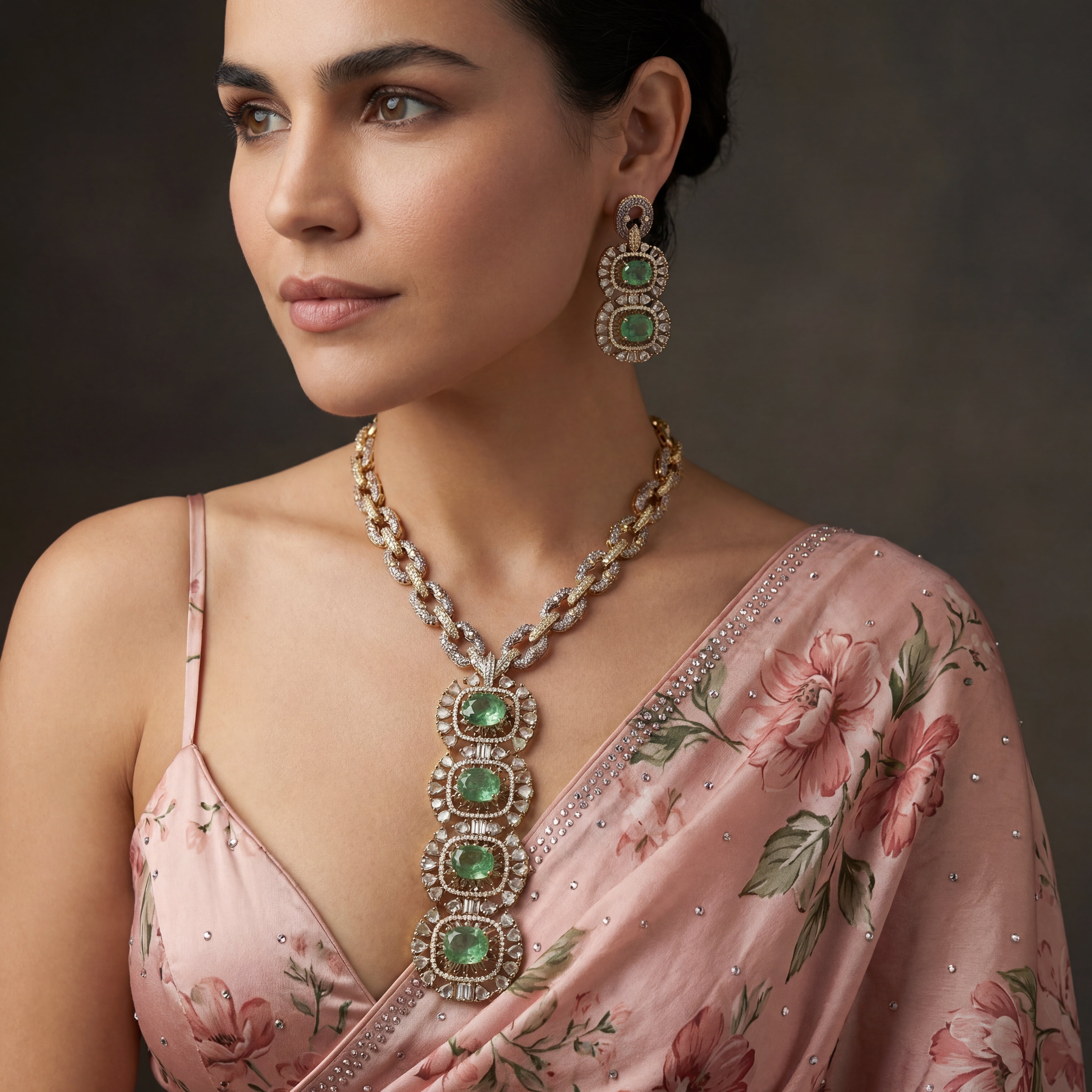 Zavian Emerald Diamond Link Statement Set