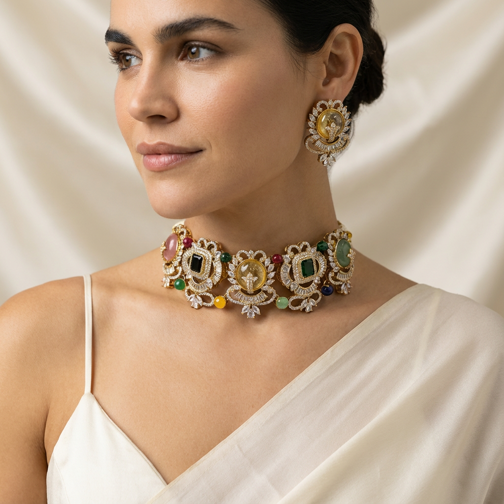 Ziya Navratna Kundan Choker Set