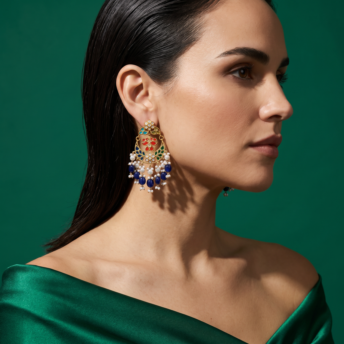 Zahra Kundan Multicolour Chandbali Earrings